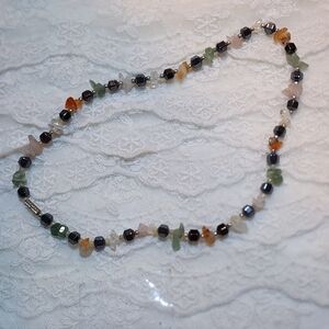 Vintage Multicolor Beaded Gemstone Necklace With Barrel Clasp